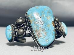 Important Early Vintage Navajo Turquoise Sterling Silver Bracelet Old