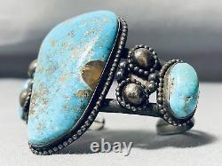 Important Early Vintage Navajo Turquoise Sterling Silver Bracelet Old