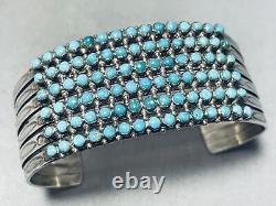 Important Early Vintage Zuni Turquoise Snake Eyes Sterling Silver Bracelet