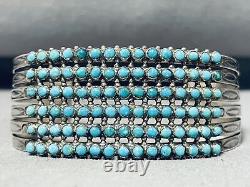 Important Early Vintage Zuni Turquoise Snake Eyes Sterling Silver Bracelet