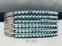 Important Early Vintage Zuni Turquoise Snake Eyes Sterling Silver Bracelet