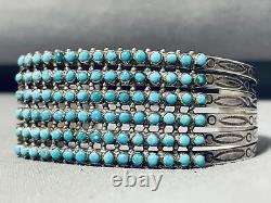 Important Early Vintage Zuni Turquoise Snake Eyes Sterling Silver Bracelet