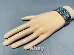 Important Early Vintage Zuni Turquoise Snake Eyes Sterling Silver Bracelet