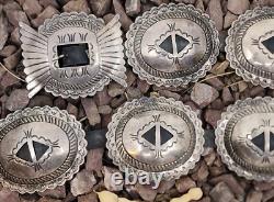 Important Old Early Coin Silver Or Better Vintage Navajo Concho Belt