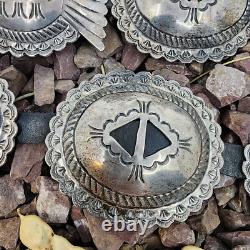 Important Old Early Coin Silver Or Better Vintage Navajo Concho Belt