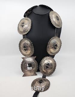 Important Old Early Coin Silver Or Better Vintage Navajo Concho Belt