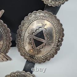 Important Old Early Coin Silver Or Better Vintage Navajo Concho Belt