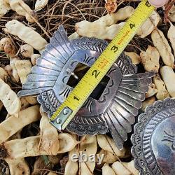 Important Old Early Coin Silver Or Better Vintage Navajo Concho Belt
