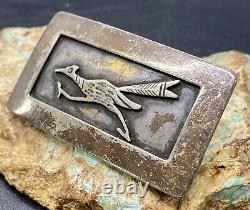 Important Rare Early Cochiti JOE H QUINTANA Sterling Roadrunner Belt Buckle SEE