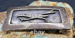 Important Rare Early Cochiti JOE H QUINTANA Sterling Roadrunner Belt Buckle SEE