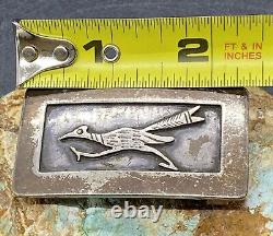 Important Rare Early Cochiti JOE H QUINTANA Sterling Roadrunner Belt Buckle SEE