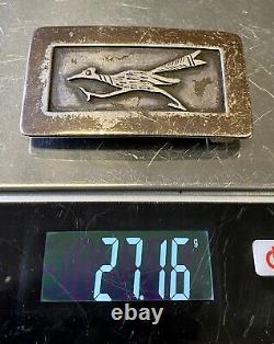 Important Rare Early Cochiti JOE H QUINTANA Sterling Roadrunner Belt Buckle SEE