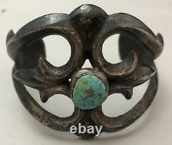 Incredible Early Navajo Sterling Silver Turquoise Sand Cast Native Cuff Bracelet