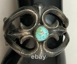 Incredible Early Navajo Sterling Silver Turquoise Sand Cast Native Cuff Bracelet