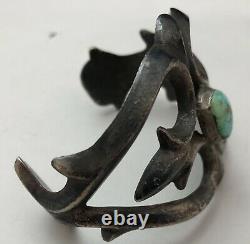 Incredible Early Navajo Sterling Silver Turquoise Sand Cast Native Cuff Bracelet