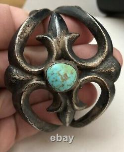 Incredible Early Navajo Sterling Silver Turquoise Sand Cast Native Cuff Bracelet