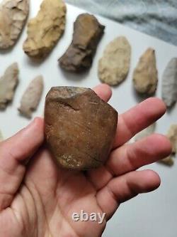 Indian Artifact Collection Lot Arrowheads Bannerstone Tools Clovis Thebes Knifes