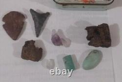 Indian Artifacts Arrow Heads Carved Jade Piece's And Other Relics