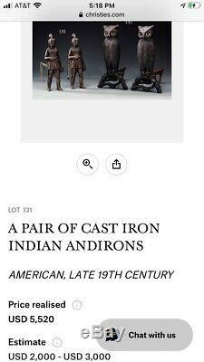 Indian Native American Iron Fireplace Andirons Firedog RARE EARLY MASSACHUSETTS