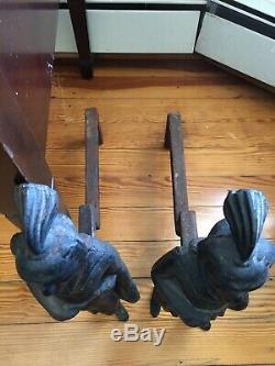 Indian Native American Iron Fireplace Andirons Firedog RARE EARLY MASSACHUSETTS