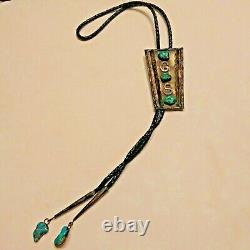 Initials'GS' Navajo Bolo Tie Turquoise Silver Bennett Clasp Early Shadow Box