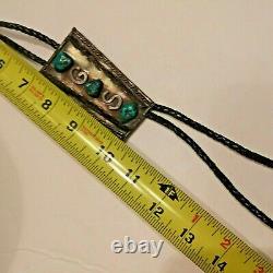 Initials'GS' Navajo Bolo Tie Turquoise Silver Bennett Clasp Early Shadow Box