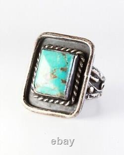 Jane Popovitch Old Pawn Early Navajo Ingot Sterling Silver Turquoise Ring