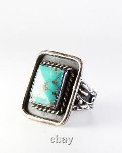 Jane Popovitch Old Pawn Early Navajo Ingot Sterling Silver Turquoise Ring