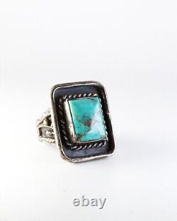 Jane Popovitch Old Pawn Early Navajo Ingot Sterling Silver Turquoise Ring