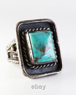 Jane Popovitch Old Pawn Early Navajo Ingot Sterling Silver Turquoise Ring