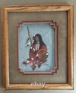 Jim Redhawk 1992 original signed painting, Native American, early work leather &