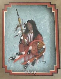 Jim Redhawk 1992 original signed painting, Native American, early work leather &