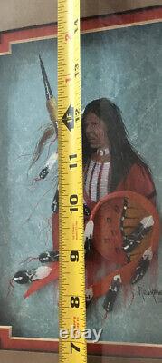 Jim Redhawk 1992 original signed painting, Native American, early work leather &