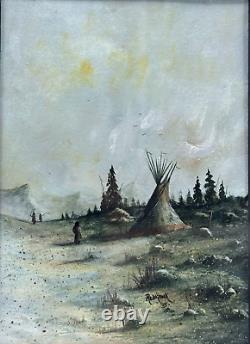Jim Redhawk Native American Original 5 x 7 Acrylic Painting Fall Camp 2003