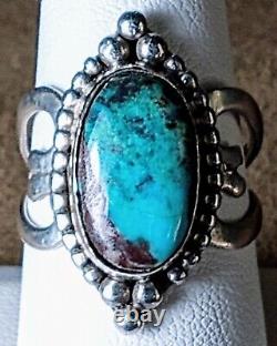 LARGE EARLY VINTAGE NAVAJO STERLING SILVER FINE NATURAL TURQUOISE RING sz 8.5