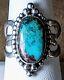 Large Early Vintage Navajo Sterling Silver Fine Natural Turquoise Ring Sz 8.5