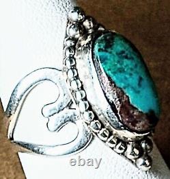 LARGE EARLY VINTAGE NAVAJO STERLING SILVER FINE NATURAL TURQUOISE RING sz 8.5