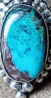 LARGE EARLY VINTAGE NAVAJO STERLING SILVER FINE NATURAL TURQUOISE RING sz 8.5