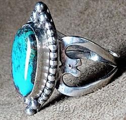 LARGE EARLY VINTAGE NAVAJO STERLING SILVER FINE NATURAL TURQUOISE RING sz 8.5