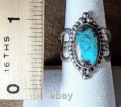 LARGE EARLY VINTAGE NAVAJO STERLING SILVER FINE NATURAL TURQUOISE RING sz 8.5