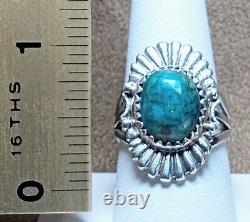 LARGE EARLY VINTAGE NAVAJO STERLING SILVER FINE NATURAL WEB TURQUOISE RING sz 10