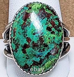 LARGE EARLY VINTAGE NAVAJO STERLING SILVER FINE NATURAL WEB TURQUOISE RING sz 12