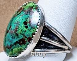 LARGE EARLY VINTAGE NAVAJO STERLING SILVER FINE NATURAL WEB TURQUOISE RING sz 12