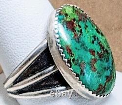 LARGE EARLY VINTAGE NAVAJO STERLING SILVER FINE NATURAL WEB TURQUOISE RING sz 12