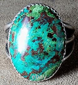 LARGE EARLY VINTAGE NAVAJO STERLING SILVER FINE NATURAL WEB TURQUOISE RING sz 12