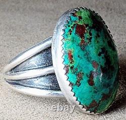 LARGE EARLY VINTAGE NAVAJO STERLING SILVER FINE NATURAL WEB TURQUOISE RING sz 12