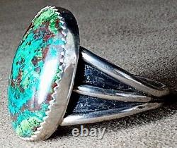 LARGE EARLY VINTAGE NAVAJO STERLING SILVER FINE NATURAL WEB TURQUOISE RING sz 12