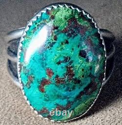 LARGE EARLY VINTAGE NAVAJO STERLING SILVER FINE NATURAL WEB TURQUOISE RING sz 12