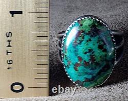 LARGE EARLY VINTAGE NAVAJO STERLING SILVER FINE NATURAL WEB TURQUOISE RING sz 12