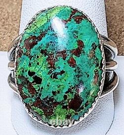 LARGE EARLY VINTAGE NAVAJO STERLING SILVER FINE NATURAL WEB TURQUOISE RING sz 12